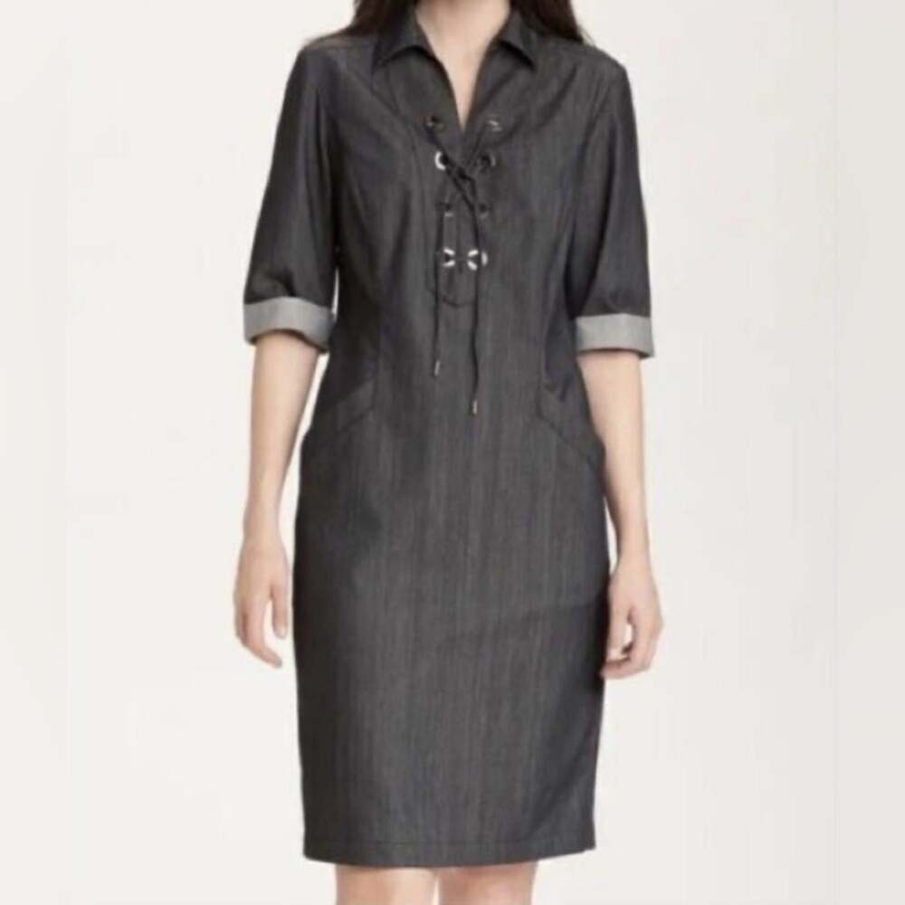 Lafayette 148 New York Black Chambray Nissa Lace-Up Dress Size 0